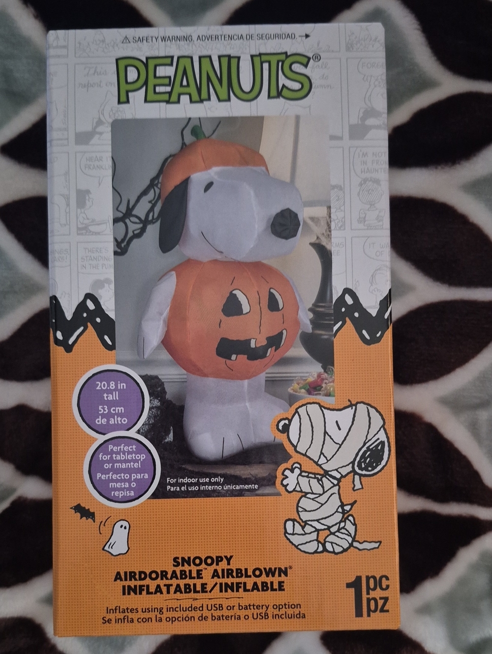 Peanuts Snoopy Orange and White Pumpkin Inflatable Tabletop Decor